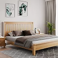 Nordic Style Solid Wood Double Bed With Comfortable Bedding For Cozy Bright Modern Bedroom Decor