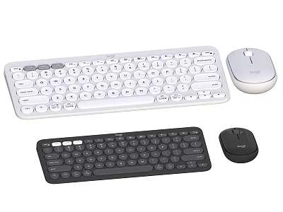 White and Black Computer Keyboard and Mouse Sets for Home Office Use 3d model
