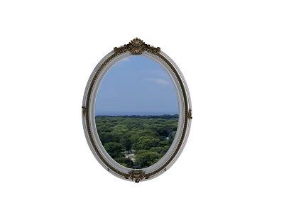 Ornate Decorative Mirror With Intricate Frame Reflecting Green Trees And Blue Sky 3d model