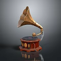 Vintage Gramophone With Decorative Brass Horn And Wooden Base Classic Design