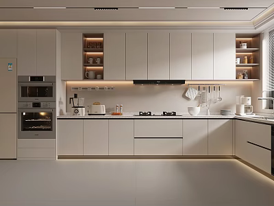 Modern Kitchen Interior Design With White Cabinets Island Counter And Appliances 3d model