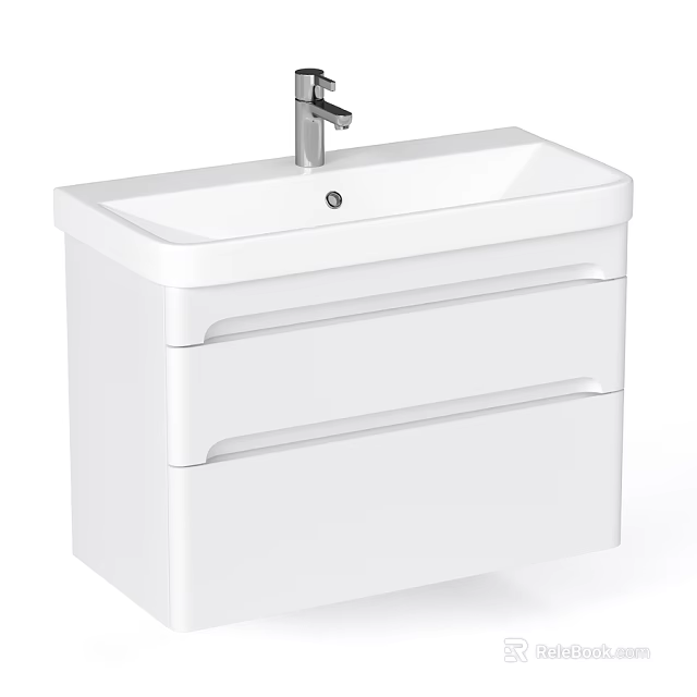 Modern White Washbasin Vanity With Faucet And Drawer Storage Design 3d model 