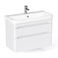 Modern White Washbasin Vanity With Faucet And Drawer Storage Design
