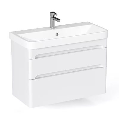 Modern White Washbasin Vanity With Faucet And Drawer Storage Design 3d model