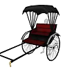 Traditional Rickshaw With Black Canopy Red Seat Black Frame White Wheel Rims And Yellow Footrests