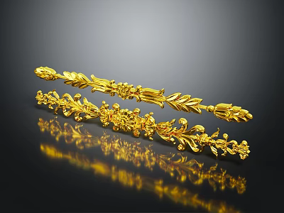 Golden Decorative Carved Designs With Floral And Leaf Motifs On Shiny Surface 3d model