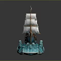 Decorative Sailing Ship Model With White Sails Blue Wave Base And Intricate Design