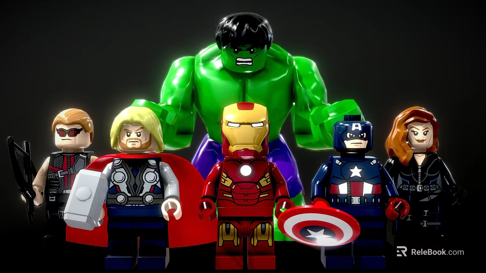 Lego Marvel Superhero Minifigures Set With Hulk Iron Man Captain America 3d model 