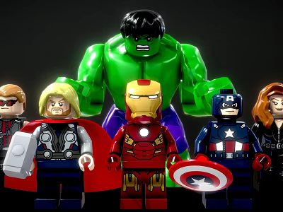 Lego Marvel Superhero Minifigures Set With Hulk Iron Man Captain America 3d model