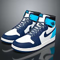 High Top Blue White Sneakers With Light Blue Accents Logo On Tongue Collar White Sole