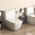 White Modern Toilets In Bathroom With Toilet Paper Holder Trash Can And Wooden Floor