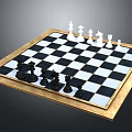 Chessboard Black And White Squares With Gold Border And Arranged Black White Chess Pieces