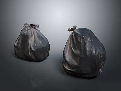 Two Black Tied Plastic Trash Bags For Household Waste Disposal 3d model