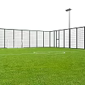 Outdoor Soccer Field with Fenced Perimeter Green Grass Marked Lines and Lighting Poles