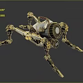 Mechanical Spider Character With White Black Design Yellow Accents Multiple Legs And Pink Round Lens