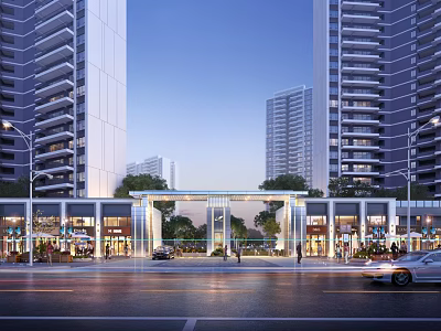 Modern Commercial Street With High Rise Buildings Shops Pedestrians And Vehicles 3d model