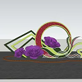 Creative Garden Ornament with Purple Roses Green Geometric Shapes Wavy Decorations in Colorful Flower Bed