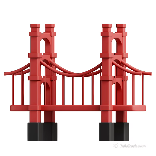 Red Suspension Bridge Design Featuring Twin Towers And Modern Architectural Structure 3d model 