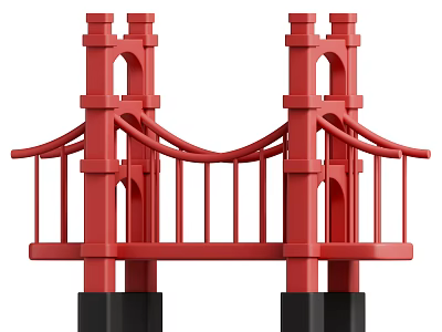 Red Suspension Bridge Design Featuring Twin Towers And Modern Architectural Structure 3d model