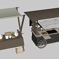 Two Modern Mobile Vendor Carts Featuring Canopy Roofs Wheels And Storage Shelves 3d model