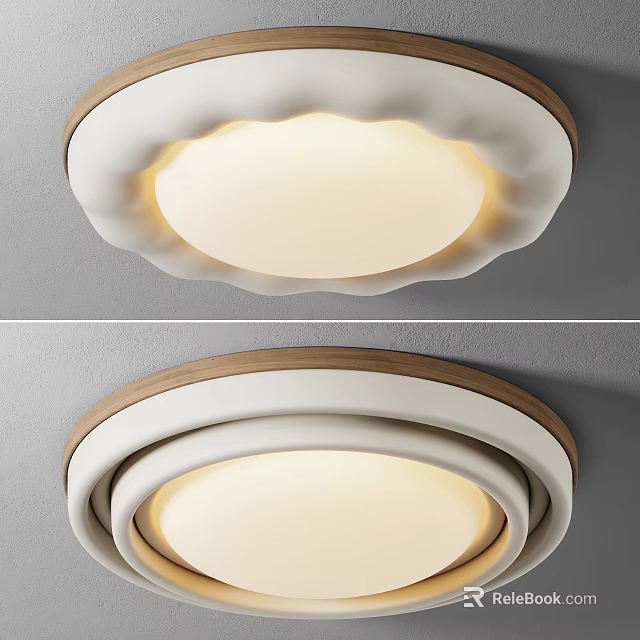 Modern Flush Mount Ceiling Light With Wooden Frame And Curved Edge Design 3d model