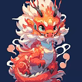 Cute Cartoon Dragon Sculpture With Red Orange Hue White Mane And Clouds Smoke