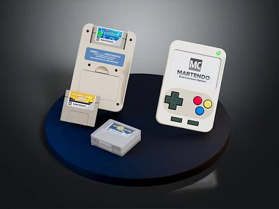 Martendo Game Cartridge And Controller On Black Display Stand 3d model