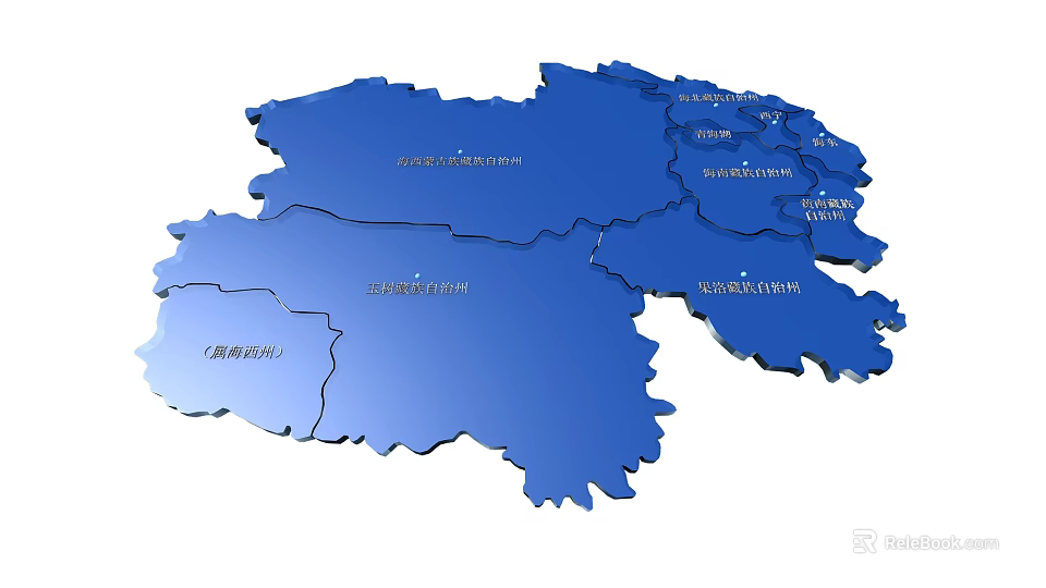 3D Blue Map Shaped Wall Decor With Regional Labels For Home Decoration 3d model 