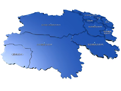 3D Blue Map Shaped Wall Decor With Regional Labels For Home Decoration 3d model