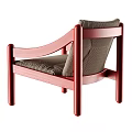 Modern Leisure Chair with Red Wooden Frame Curved Armrests Gray Woven Seat