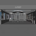 Modern Retail Store Interior With Circular Light Strips Central Chandelier Display Shelves Counter And Displays