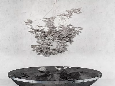 Hanging Metal Sculpture With Branch Design And Black Circular Tabletop Decor 3d model