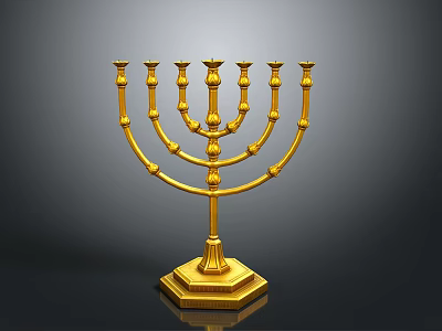 Artistic Golden Seven Branched Candelabra Sculpture With Intricate Carving Details 3d model