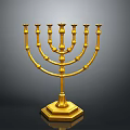 Artistic Golden Seven Branched Candelabra Sculpture With Intricate Carving Details