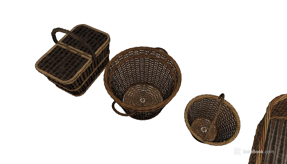 Practical Wicker Storage Baskets for Household Organizing with Various Sizes and Designs 3d model 
