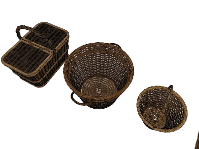 Practical Wicker Storage Baskets for Household Organizing with Various Sizes and Designs 3d model