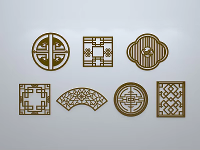 Chinese-style window grilles silhouette pane window sill border openwork window 3d model