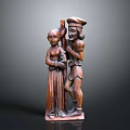 Traditional Wooden Carving Decorative Statue With Two Figures For Home Decor