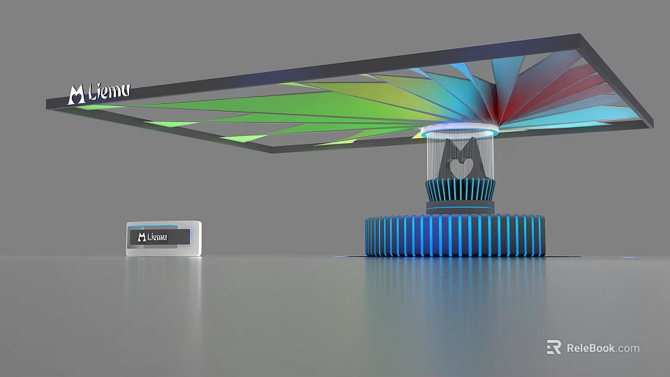 Modern Decorative Pillar With Colorful Geometric Top And Blue Illuminated Base 3d model 