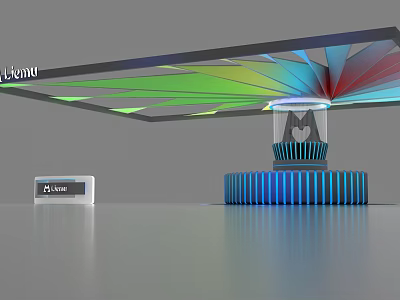 Modern Decorative Pillar With Colorful Geometric Top And Blue Illuminated Base 3d model