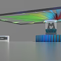 Modern Decorative Pillar With Colorful Geometric Top And Blue Illuminated Base