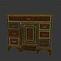 Classic Wooden Dining Table With Multiple Drawers Golden Handles And Arched Legs