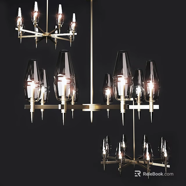 Contemporary Brass Frame Ceiling Light With Glass Shades And Multiple Bulb Design For Home Decor 3d model 