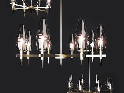 Contemporary Brass Frame Ceiling Light With Glass Shades And Multiple Bulb Design For Home Decor 3d model
