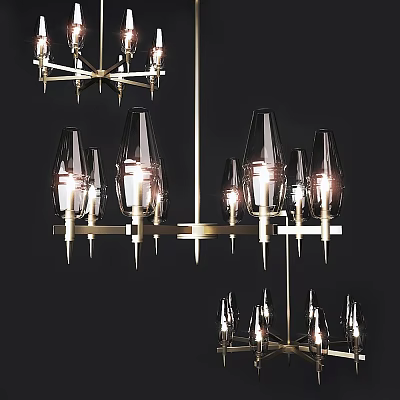 Contemporary Brass Frame Ceiling Light With Glass Shades And Multiple Bulb Design For Home Decor 3d model