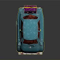 Blue Small Car With Red Roof Textured Body And Black Wheels