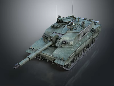 Military Tank With Green Camouflage Tracked Chassis Long Barrel Gun And Radar Antennas 3d model