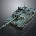 Military Tank With Green Camouflage Tracked Chassis Long Barrel Gun And Radar Antennas