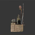 Vintage Household Items Display With Ceramic Vases Photo Frames Bowls And Wooden Cabinets