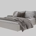 Modern Upholstered Double Bed With Beige Headboard Plush Pillows And Soft Blanket